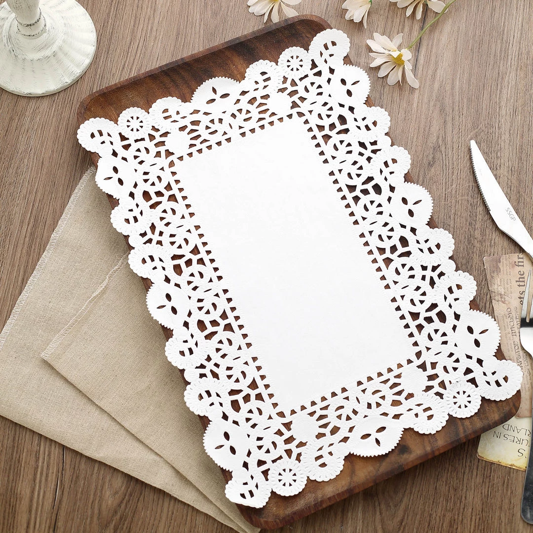 HIER_5470 100 Pcs | Rectangle White Paper Doilies, Lace Doilies Food Grade Paper Placemats - 14"L X 10"W Disposable Dinnerware 9 HIER_5470 100 Pcs | Rectangle White Paper Doilies, Lace Doilies Food Grade Paper Placemats - 14"L X 10"W Disposable Dinnerware