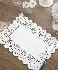HIER_5470 100 Pcs | Rectangle White Paper Doilies, Lace Doilies Food Grade Paper Placemats - 14"L X 10"W Disposable Dinnerware