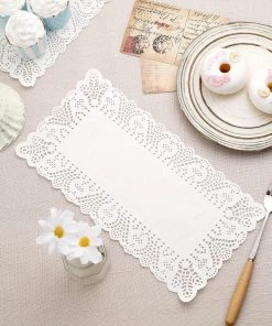 HIER_5470 100 Pcs | Rectangle White Paper Doilies, Lace Doilies Food Grade Paper Placemats - 12