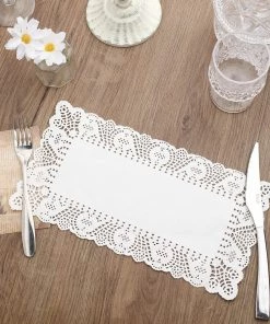 HIER_5470 100 Pcs | Rectangle White Paper Doilies, Lace Doilies Food Grade Paper Placemats - 12"L X 6"W