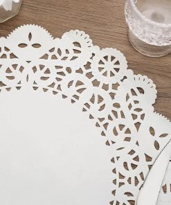 HIER_5470 Disposable Dinnerware 100 Pcs | Round White Paper Doilies, Lace Doilies Food Grade Paper Placemats - 14"