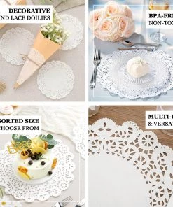HIER_5470 100 Pcs | Round White Paper Doilies, Lace Doilies Food Grade Paper Placemats - 12