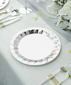 HIER_5441 Disposable Dinnerware 25 Pack | 9" Geometric Metallic Silver Foil Dinner Paper Plates, Disposable Party Plates - 400 GSM