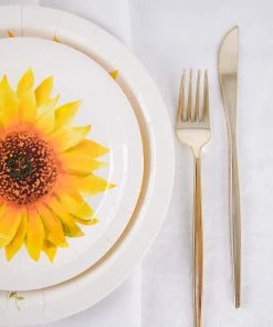 HIER_5441 25 Pack | Sunflower 7" Dessert Appetizer Paper Plates, Disposable Party Plates