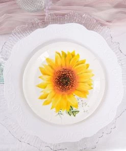 HIER_5441 25 Pack | Sunflower 7" Dessert Appetizer Paper Plates, Disposable Party Plates