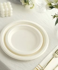 HIER_5441 50 Pack | White 9" Round Biodegradable Bagasse Plates, Compostable Dinner Plates, Eco-friendly Disposable Party Plates Disposable Dinnerware