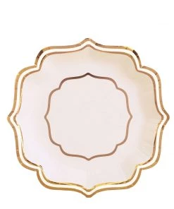 HIER_5441 Disposable Dinnerware 25 Pack | White/Gold 10