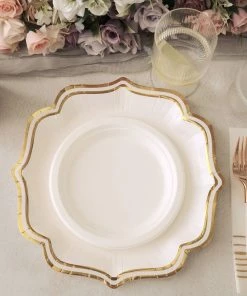 HIER_5441 Disposable Dinnerware 25 Pack | White/Gold 10