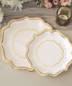 HIER_5441 Disposable Dinnerware 25 Pack | White/Gold 10