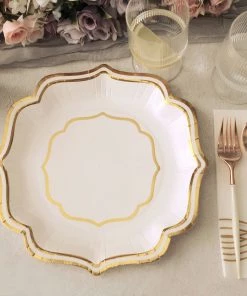 HIER_5441 Disposable Dinnerware 25 Pack | White/Gold 10