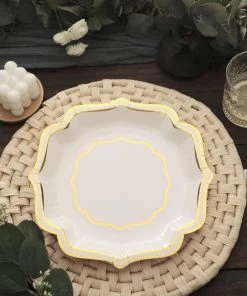 HIER_5441 Disposable Dinnerware 25 Pack | White/Gold 10