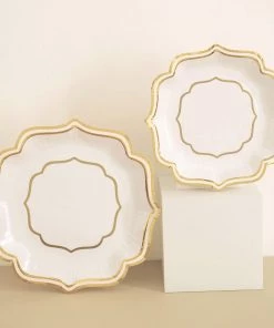 HIER_5441 Disposable Dinnerware 25 Pack | White/Gold 10