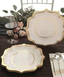 HIER_5441 Disposable Dinnerware 25 Pack | White/Gold 10