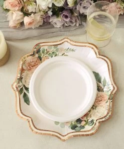 HIER_5441 25 Pack | Floral 10" Scallop Rim Dinner Party Paper Plates, Disposable Plates - 300 GSM 15 HIER_5441 25 Pack | Floral 10