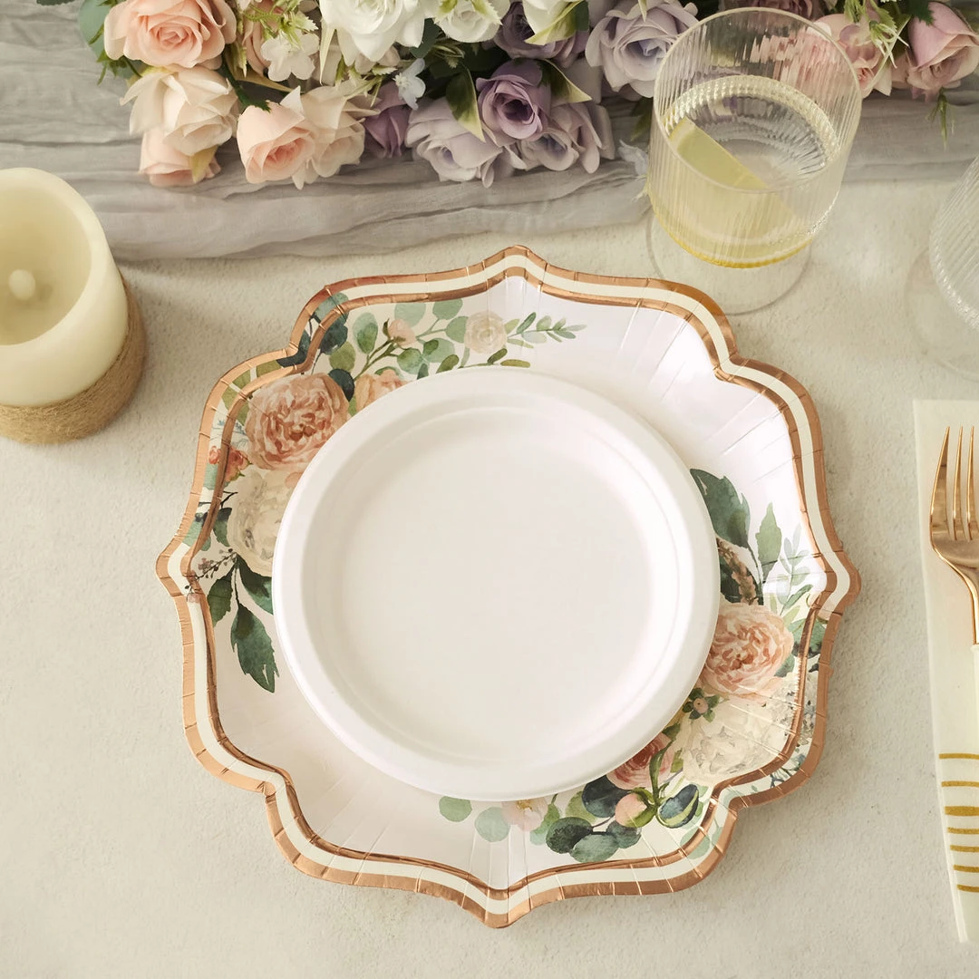 HIER_5441 25 Pack | Floral 10" Scallop Rim Dinner Party Paper Plates, Disposable Plates - 300 GSM 5 HIER_5441 25 Pack | Floral 10" Scallop Rim Dinner Party Paper Plates, Disposable Plates - 300 GSM