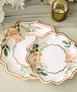 HIER_5441 25 Pack | Floral 10" Scallop Rim Dinner Party Paper Plates, Disposable Plates - 300 GSM 16 HIER_5441 25 Pack | Floral 10