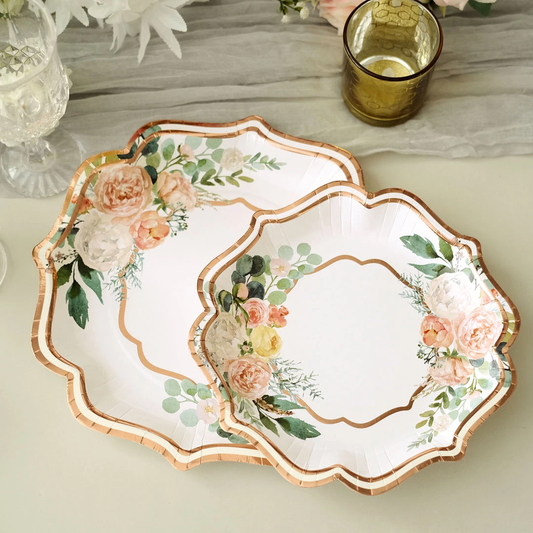 HIER_5441 25 Pack | Floral 10" Scallop Rim Dinner Party Paper Plates, Disposable Plates - 300 GSM 6 HIER_5441 25 Pack | Floral 10" Scallop Rim Dinner Party Paper Plates, Disposable Plates - 300 GSM