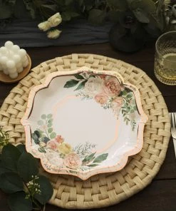 HIER_5441 25 Pack | Floral 10" Scallop Rim Dinner Party Paper Plates, Disposable Plates - 300 GSM 18 HIER_5441 25 Pack | Floral 10