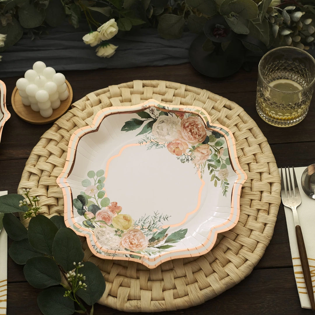 HIER_5441 25 Pack | Floral 10" Scallop Rim Dinner Party Paper Plates, Disposable Plates - 300 GSM 8 HIER_5441 25 Pack | Floral 10" Scallop Rim Dinner Party Paper Plates, Disposable Plates - 300 GSM