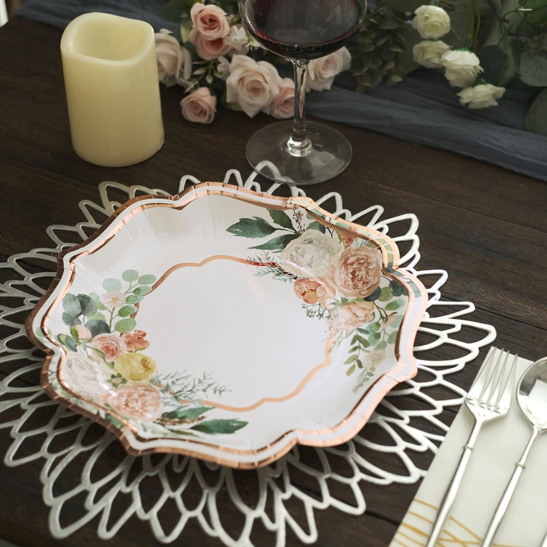 HIER_5441 25 Pack | Floral 10" Scallop Rim Dinner Party Paper Plates, Disposable Plates - 300 GSM 10 HIER_5441 25 Pack | Floral 10" Scallop Rim Dinner Party Paper Plates, Disposable Plates - 300 GSM