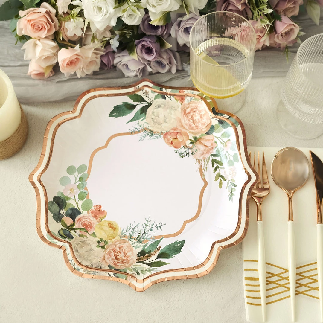 HIER_5441 25 Pack | Floral 10" Scallop Rim Dinner Party Paper Plates, Disposable Plates - 300 GSM 4 HIER_5441 25 Pack | Floral 10" Scallop Rim Dinner Party Paper Plates, Disposable Plates - 300 GSM