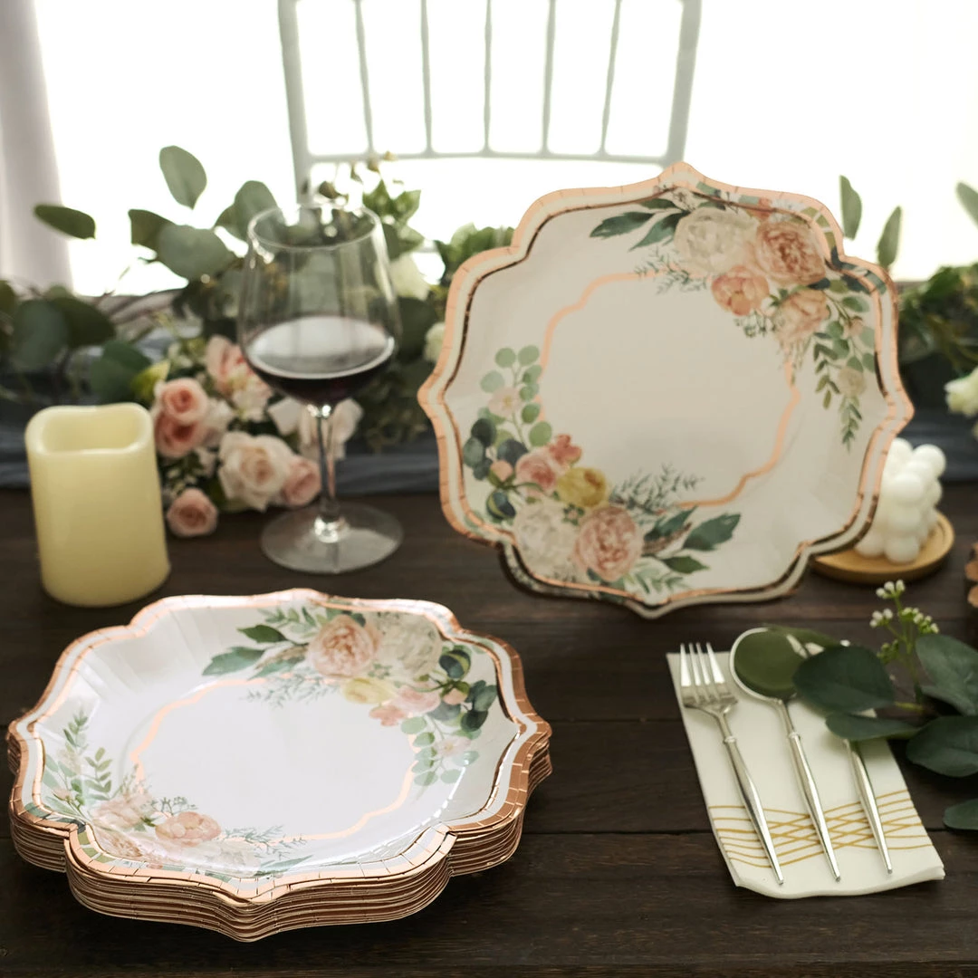 HIER_5441 25 Pack | Floral 10" Scallop Rim Dinner Party Paper Plates, Disposable Plates - 300 GSM 1 HIER_5441 25 Pack | Floral 10" Scallop Rim Dinner Party Paper Plates, Disposable Plates - 300 GSM