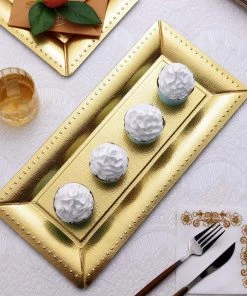 HIER_5442 10 Pack | Gold Studded Rim 16" Heavy Duty Paper Serving Trays - 1100 GSM Disposable Dinnerware