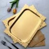 HIER_5442 Disposable Dinnerware 10 Pack | Gold 14" Leather Textured Heavy Duty Paper Serving Trays With Floral Cut Rim - 1100 GSM