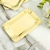 HIER_5442 10 Pack | Metallic Gold 6" Small Paper Cardboard Serving Trays, Rectangle Party Platters With Scalloped Rim - 400 GSM Disposable Dinnerware