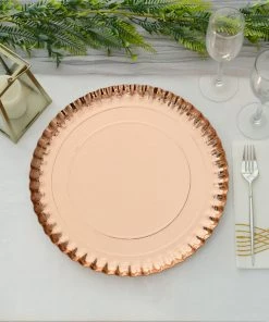 HIER_4710 10 Pack | Blush/Rose Gold 13" Heavy Duty Paper Charger Plates, Disposable Serving Tray Round With Scalloped Rims - 1100 GSM 13 HIER_4710 10 Pack | Blush/Rose Gold 13