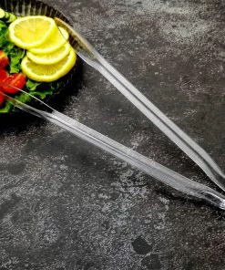 HIER_5460 3 Pack | Clear 12" Plastic Serving Tongs, Catering Disposable Food Service Tongs