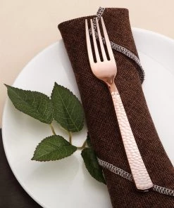 HIER_5460 24 Pack | Rose Gold Hammered Style 7" Heavy Duty Plastic Forks, Plastic Silverware