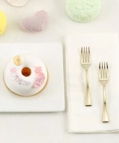 HIER_5460 24 Pack | Gold Mini 4" Heavy Duty Plastic Dessert Forks, Appetizer Forks