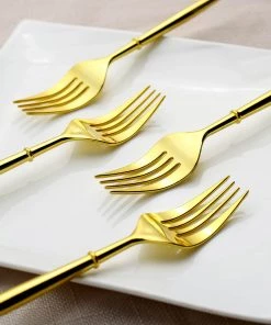 HIER_5460 24 Pack | Gold 8" Heavy Duty Plastic Forks, Modern Flatware, Premium Disposable Plastic Silverware