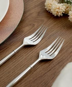HIER_5460 24 Pack | Silver 8" Heavy Duty Plastic Forks, Modern Flatware, Premium Disposable Plastic Silverware Disposable Dinnerware