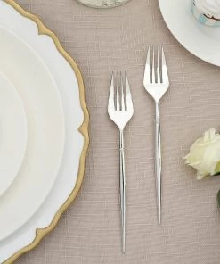 HIER_5460 24 Pack | Silver 8" Heavy Duty Plastic Forks, Modern Flatware, Premium Disposable Plastic Silverware Disposable Dinnerware