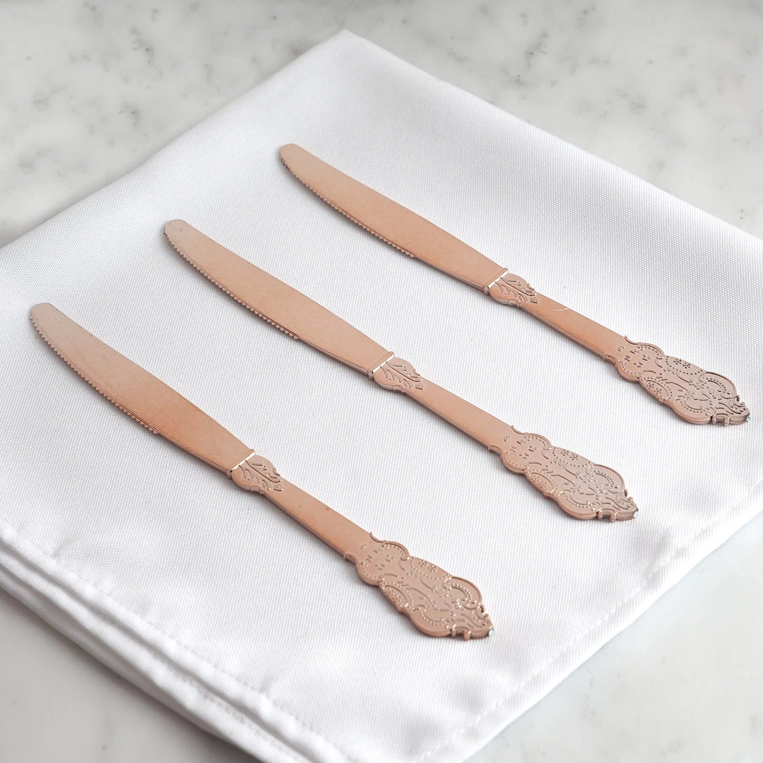 HIER_5460 72 Pack - Metallic Rose Gold Baroque Style Heavy Duty Plastic Silverware 9 HIER_5460 72 Pack - Metallic Rose Gold Baroque Style Heavy Duty Plastic Silverware