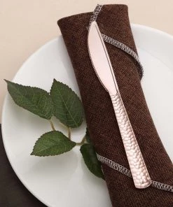 HIER_5460 24 Pack - 7" Rose Gold Hammered Design Heavy Duty Plastic Knives Disposable Dinnerware