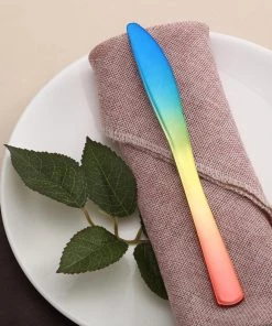 HIER_5460 24 Pack - 8" Rainbow Ombre Design Heavy Duty Plastic Knives Disposable Dinnerware