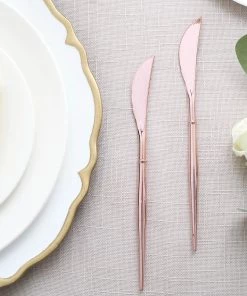 HIER_5460 Disposable Dinnerware 24 Pack | 8" Rose Gold Heavy Duty Plastic Knives, Modern Flatware, Premium Disposable Plastic Silverware