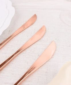 HIER_5460 Disposable Dinnerware 24 Pack | 8" Glossy Blush/Rose Gold Heavy Duty Plastic Silverware Knives, Premium Disposable Flatware Cutlery