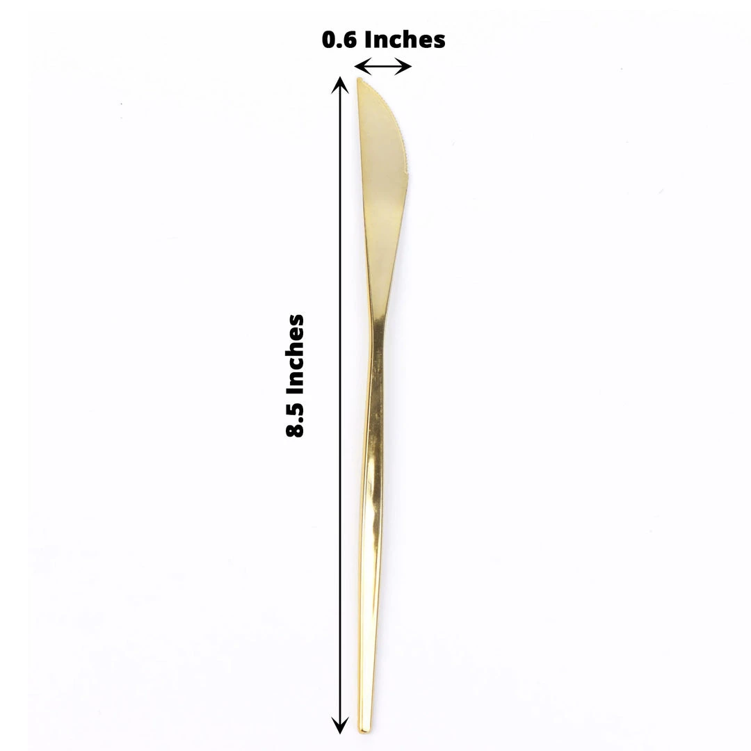 HIER_5460 24 Pack | 8" Glossy Gold Heavy Duty Plastic Silverware Knives Cutlery, Premium Disposable Sleek Flatware Disposable Dinnerware 3 HIER_5460 24 Pack | 8" Glossy Gold Heavy Duty Plastic Silverware Knives Cutlery, Premium Disposable Sleek Flatware Disposable Dinnerware