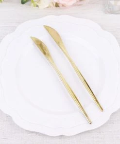 HIER_5460 24 Pack | 8" Glossy Gold Heavy Duty Plastic Silverware Knives Cutlery, Premium Disposable Sleek Flatware Disposable Dinnerware 22 HIER_5460 24 Pack | 8