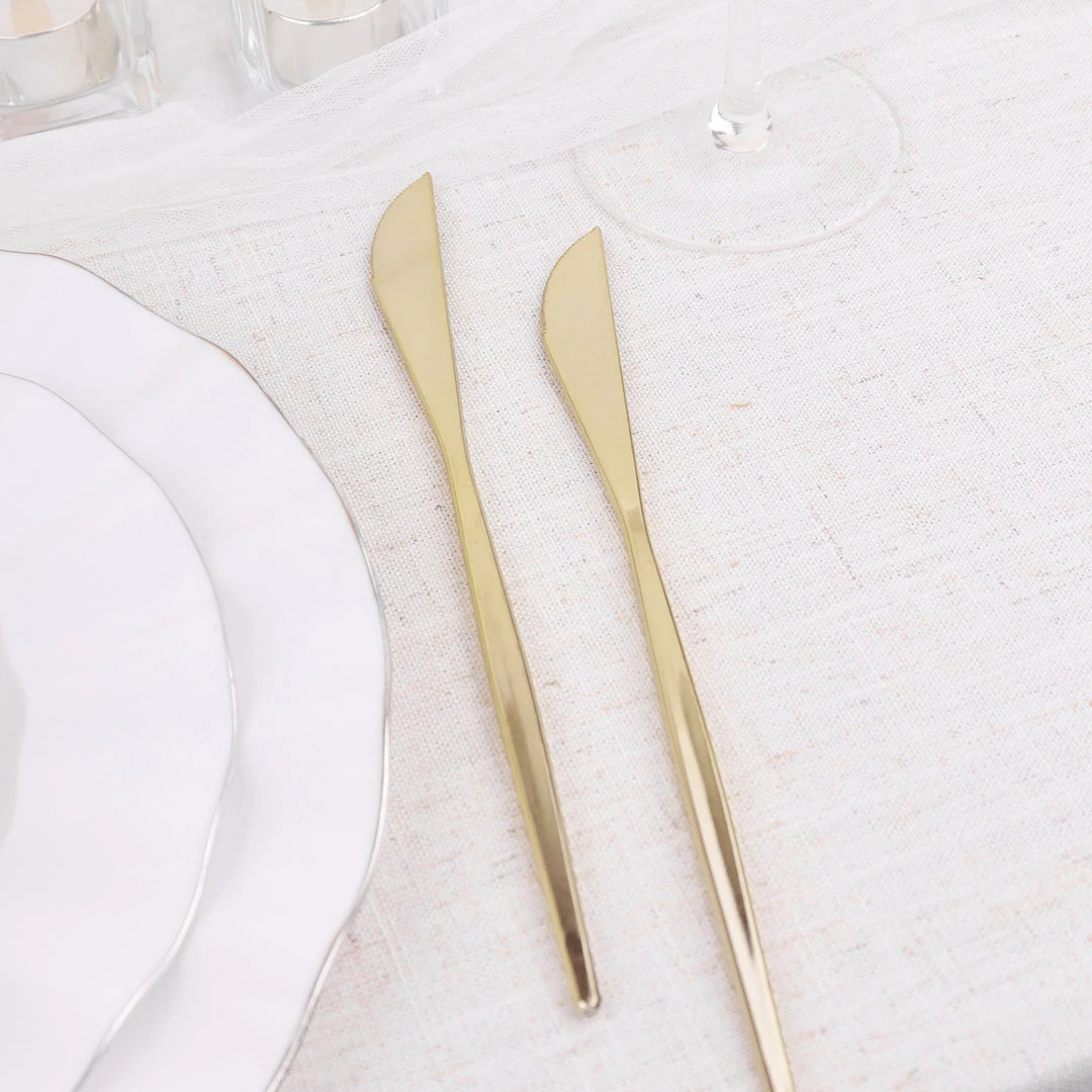 HIER_5460 24 Pack | 8" Glossy Gold Heavy Duty Plastic Silverware Knives Cutlery, Premium Disposable Sleek Flatware Disposable Dinnerware 14 HIER_5460 24 Pack | 8" Glossy Gold Heavy Duty Plastic Silverware Knives Cutlery, Premium Disposable Sleek Flatware Disposable Dinnerware