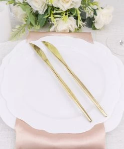 HIER_5460 24 Pack | 8" Glossy Gold Heavy Duty Plastic Silverware Knives Cutlery, Premium Disposable Sleek Flatware Disposable Dinnerware 32 HIER_5460 24 Pack | 8