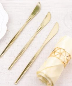 HIER_5460 24 Pack | 8" Glossy Gold Heavy Duty Plastic Silverware Knives Cutlery, Premium Disposable Sleek Flatware Disposable Dinnerware 27 HIER_5460 24 Pack | 8