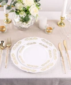 HIER_5460 Disposable Dinnerware 24 Pack | Gold Glittered Disposable Knives, Plastic Silverware Cutlery