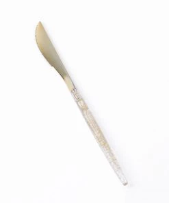 HIER_5460 Disposable Dinnerware 24 Pack | Gold Glittered Disposable Knives, Plastic Silverware Cutlery