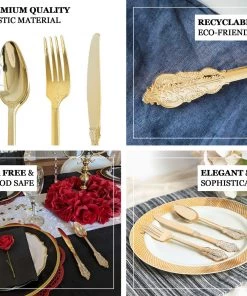 HIER_5460 24 Pack - 7" Metallic Gold Baroque Style Heavy Duty Plastic Spoons 13 HIER_5460 24 Pack - 7