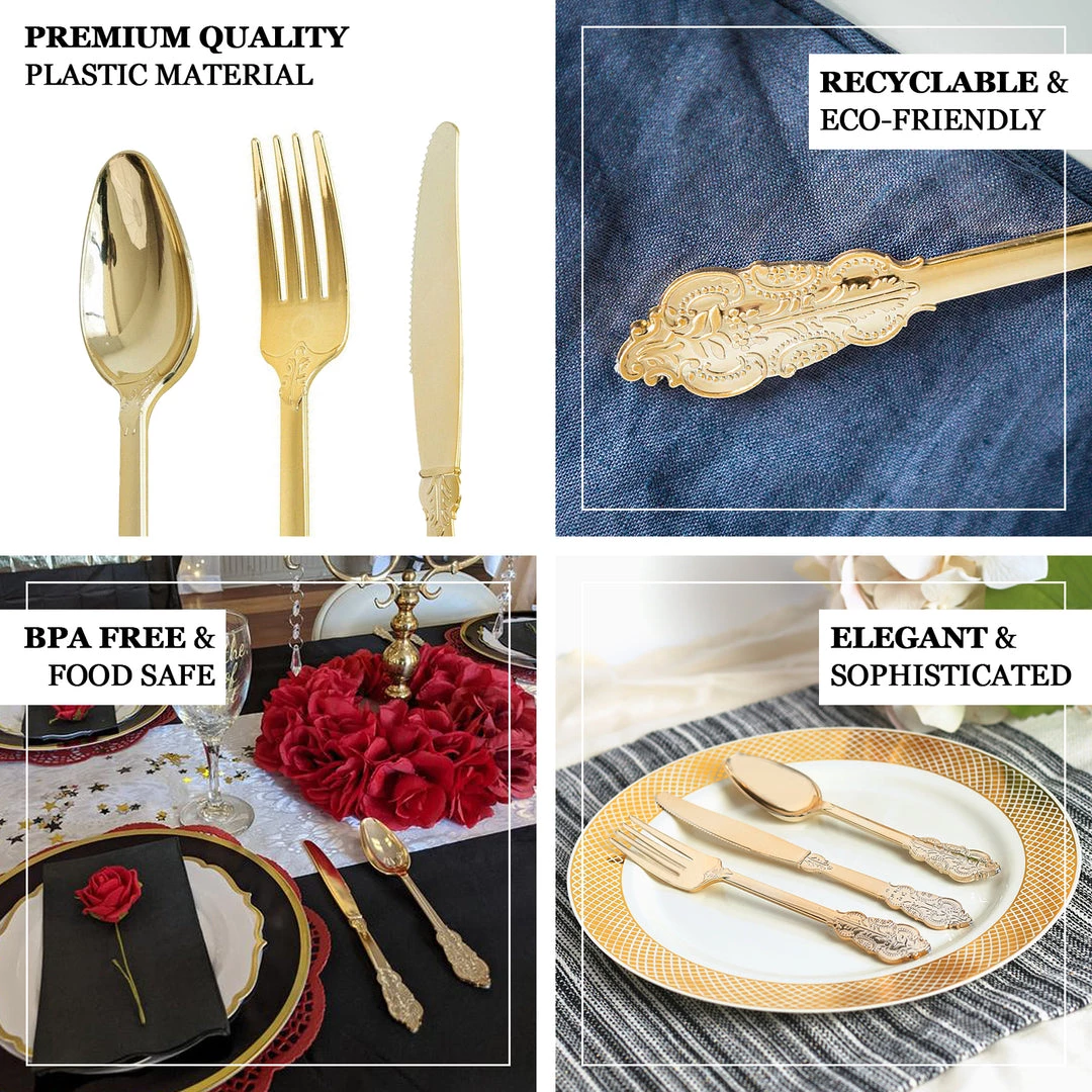 HIER_5460 24 Pack - 7" Metallic Gold Baroque Style Heavy Duty Plastic Spoons 4 HIER_5460 24 Pack - 7" Metallic Gold Baroque Style Heavy Duty Plastic Spoons
